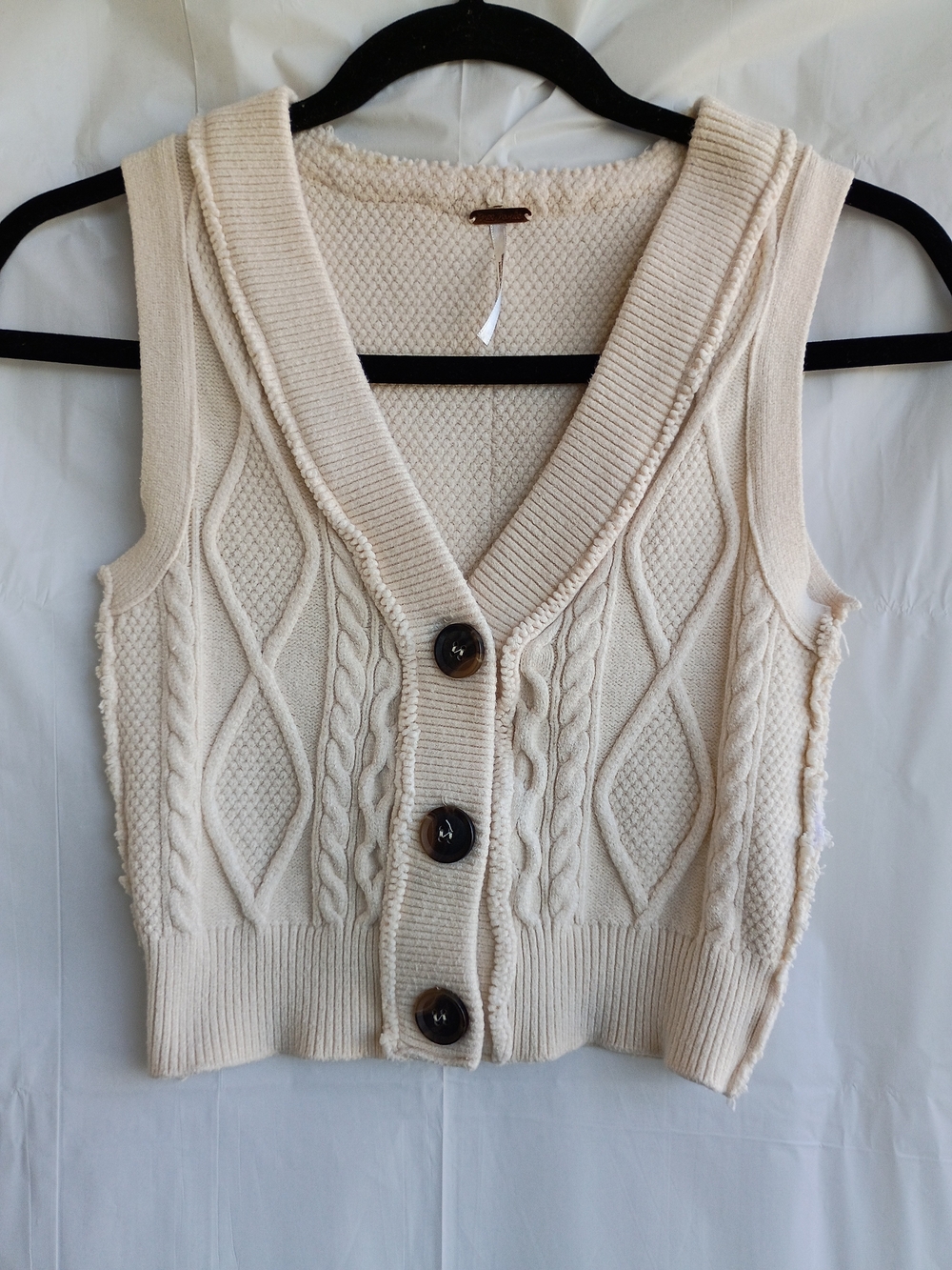Free People Denson Cable Knit Cropped Vest Cream XS
